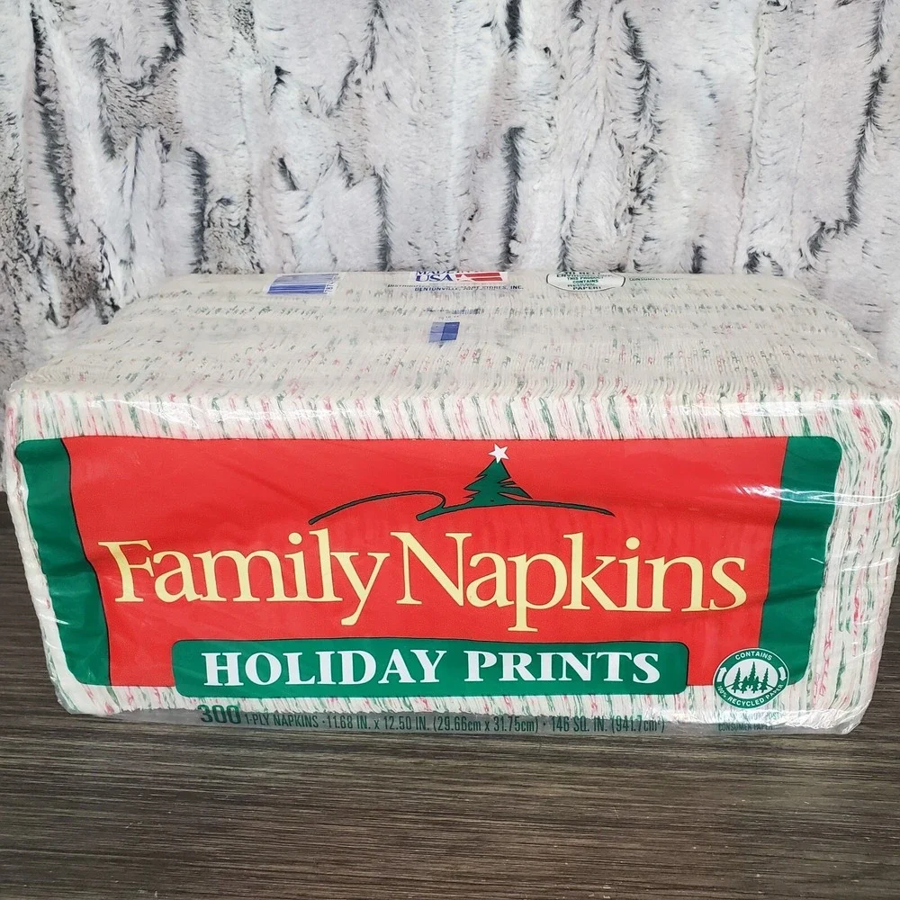 NOS - 300 Ct. Vintage Holiday‎ Print Christmas Napkins - Peppermint Candy Cane
